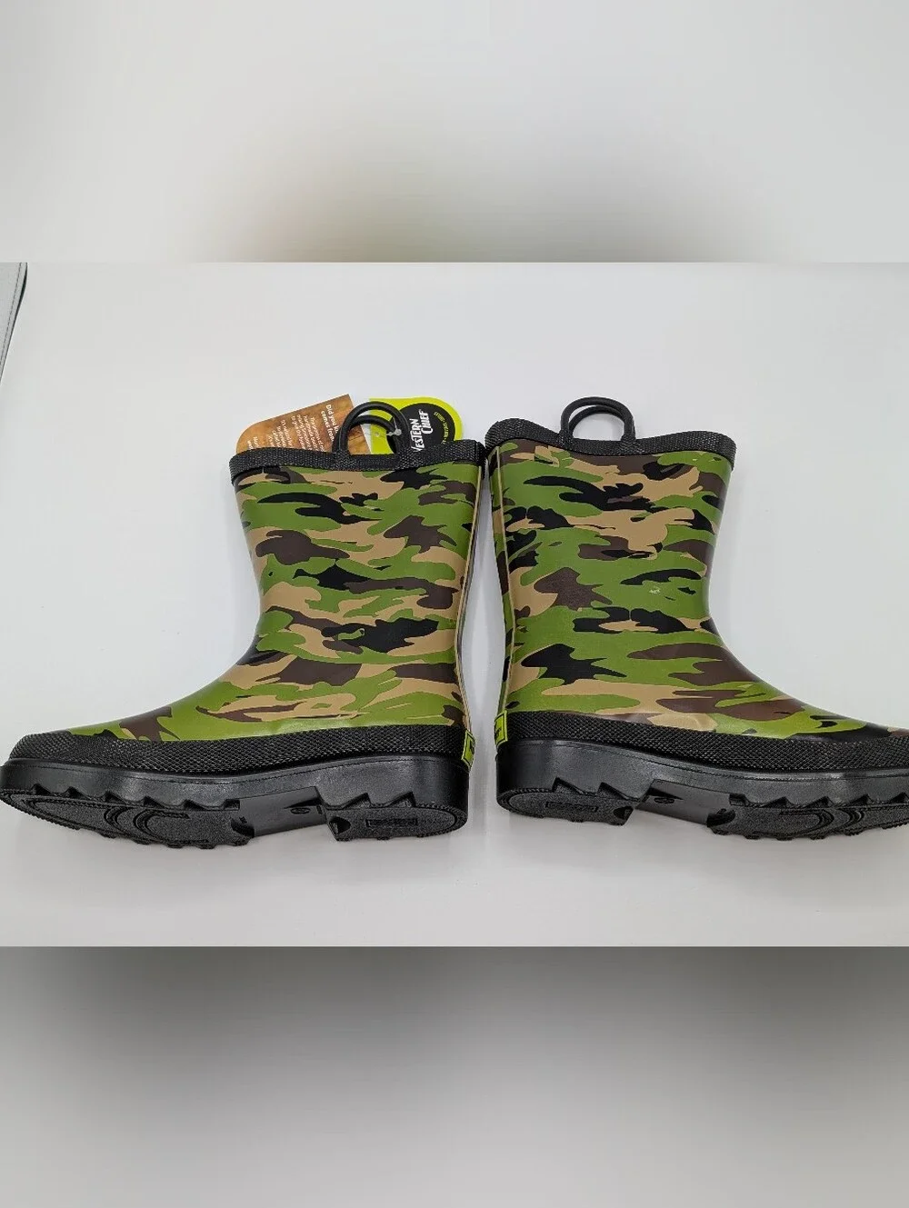 Western Chief Little Kids' 2 Green Camo Rain Waterproof Boots Pull On Handles